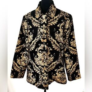 Drapers and Damons Black Gold Regal Brocade Button Jacket Coat Blazer Women LG